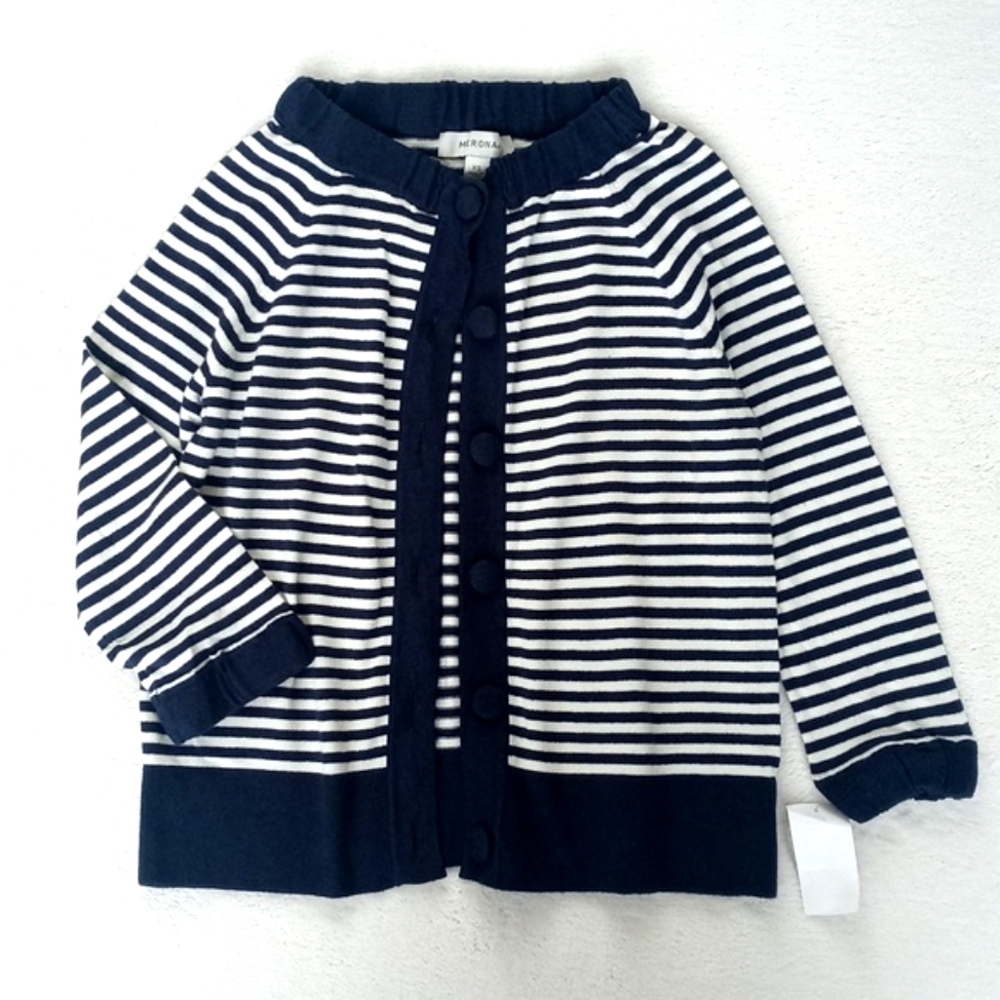 Merona Navy Blue White Stripe Rayon Blend 3/4 Sleeve Button Up Cardigan XS